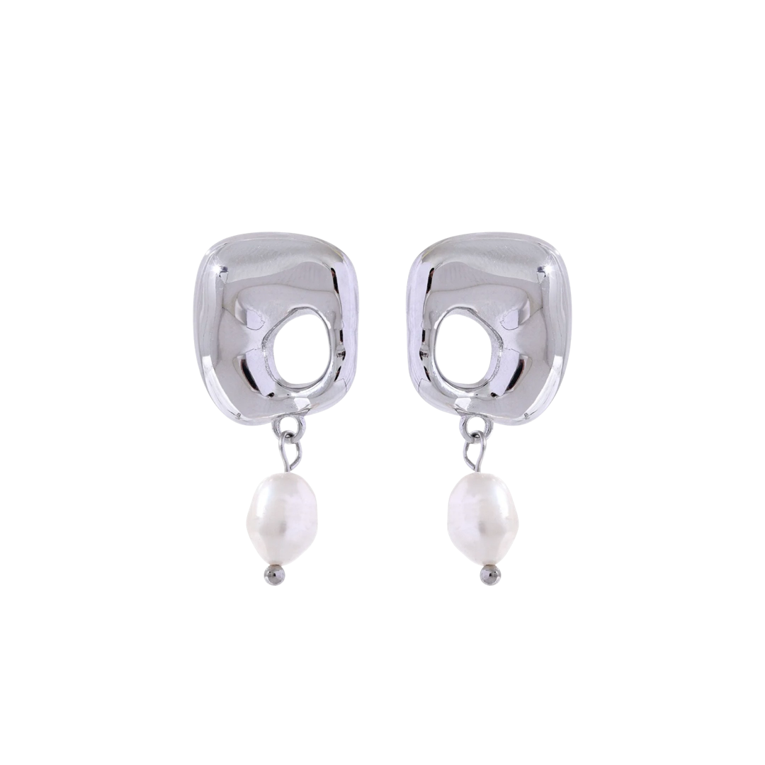 CHROME PEARL DROP EARRINGS