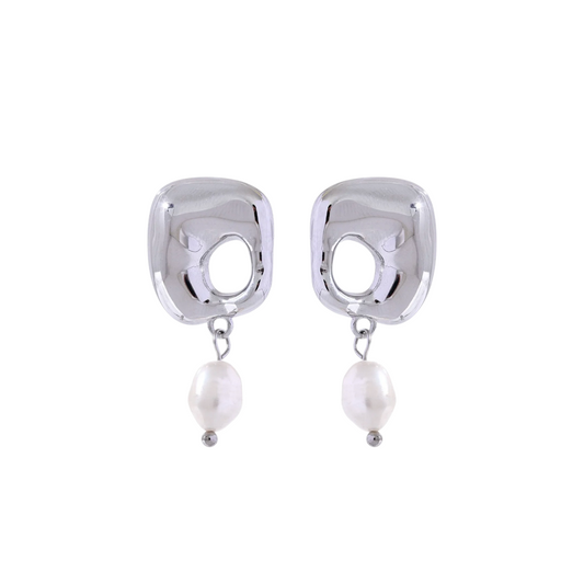 CHROME PEARL DROP EARRINGS