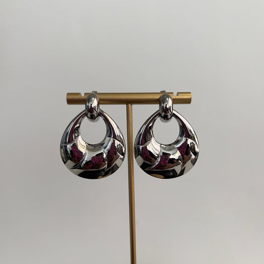 CHROME OVAL DROP EARRINGS