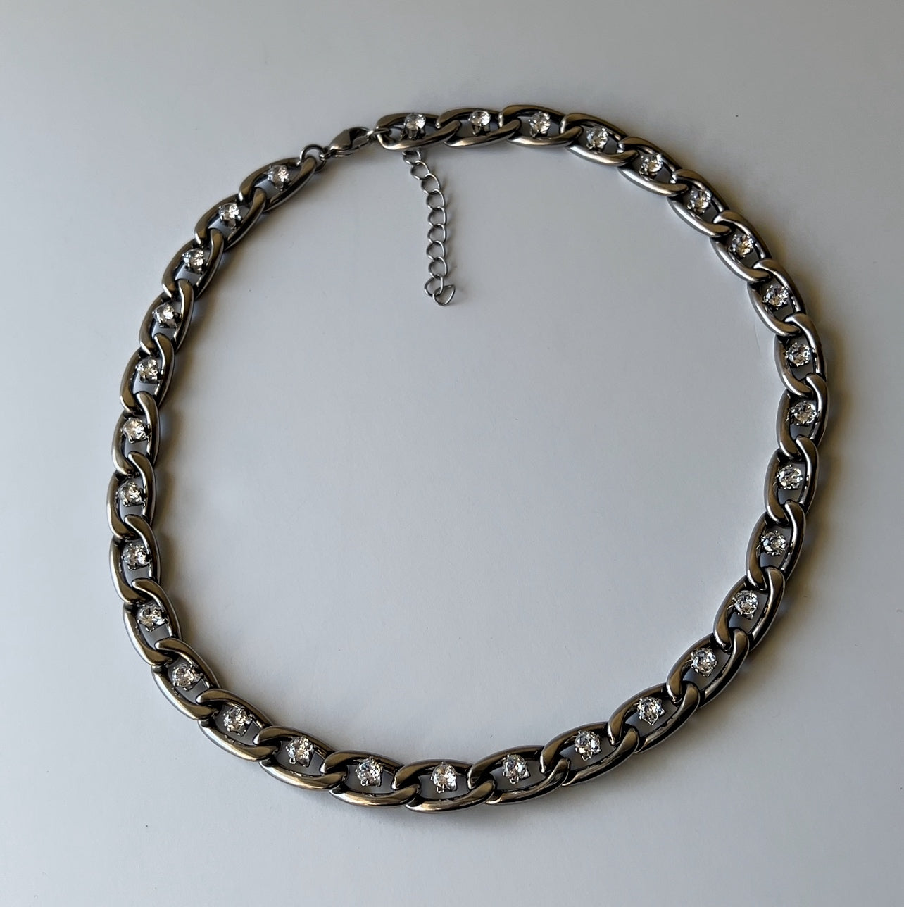 CHAIN LINK DIAMOND NECKLACE (CHROME)