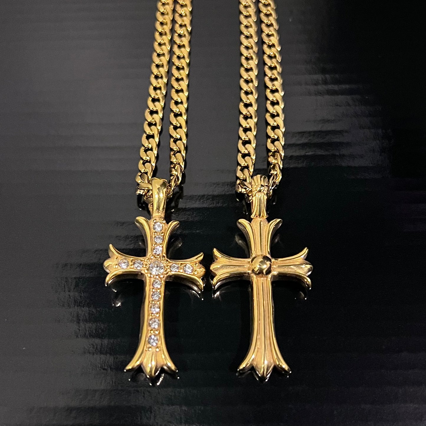 GOLD TWO-SIDED CROSS NECKLACE